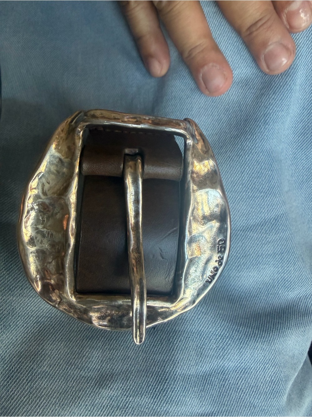 UNO de 50 Dark Brown Leather Belt with Hammered Silver Buckle